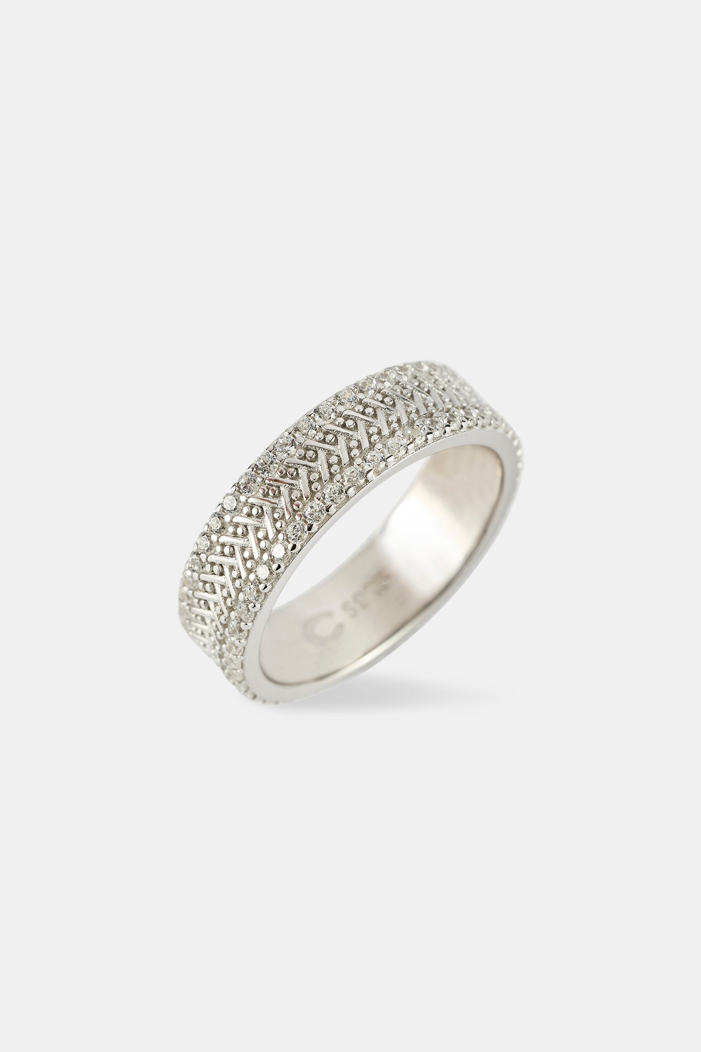 Textured & Iced Band Ring - 6mm - White